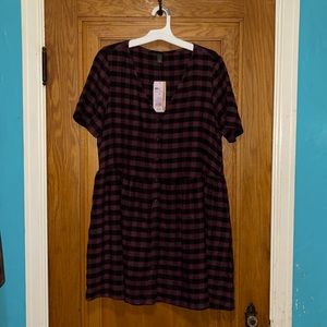 Purple plaid button up dress medium